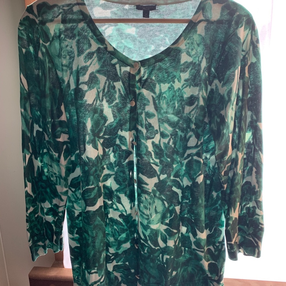New Talbots Floral Green Cardigan Sweater